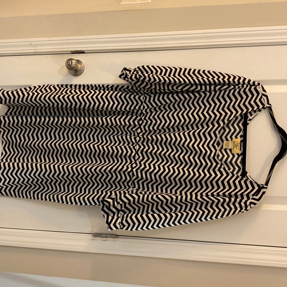 Three-quarter sleeve black and white Chevy stripe Stevie and Lindsey dress